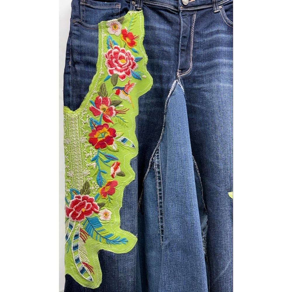 Boho Luxe Upcycled Denim Maxi Skirt Embroidery on Denim Wearable Art Fits 14/16 - Picture 4 of 8